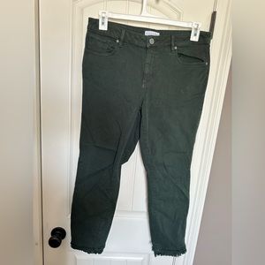 Loft frayed mid-rise green skinny jeans